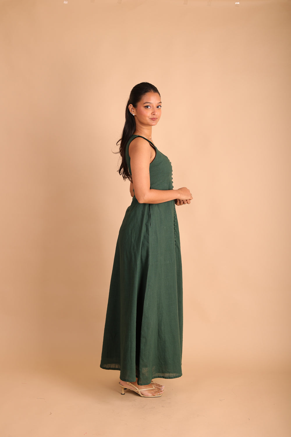 Dark Green Front Button Dress
