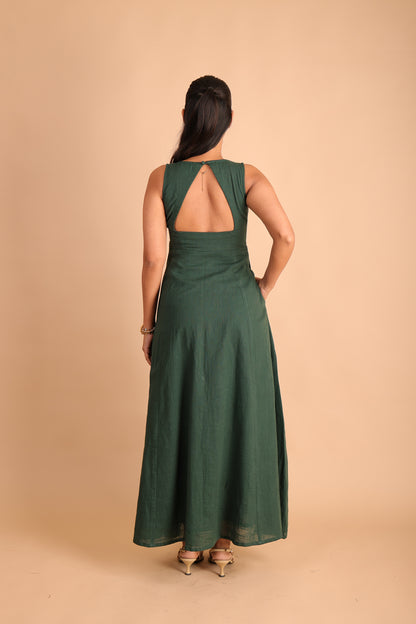 Dark Green Front Button Dress