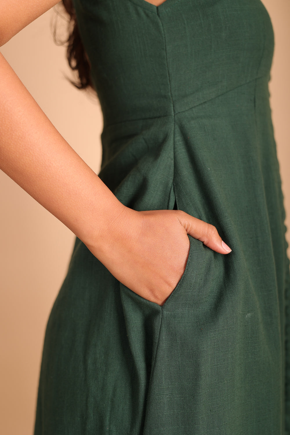 Dark Green Front Button Dress
