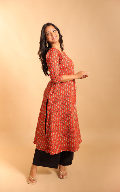 Rust Maroon Quarter Sleeves Long Kurti