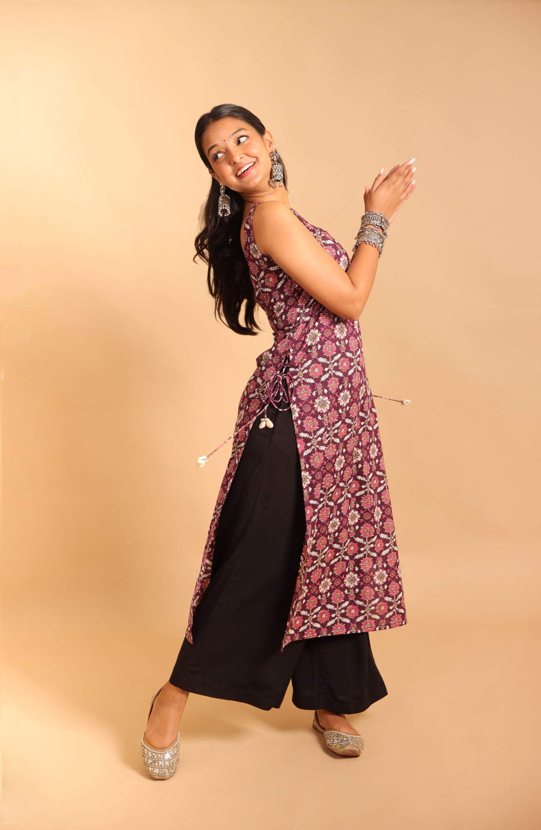 Purple Sleeveless Long Kurti