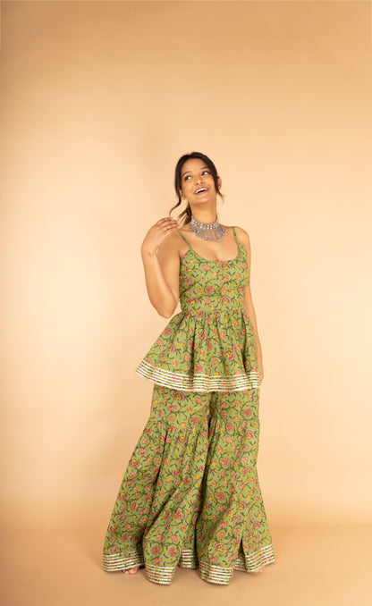 Palm Green Gota Patti Sharara Set