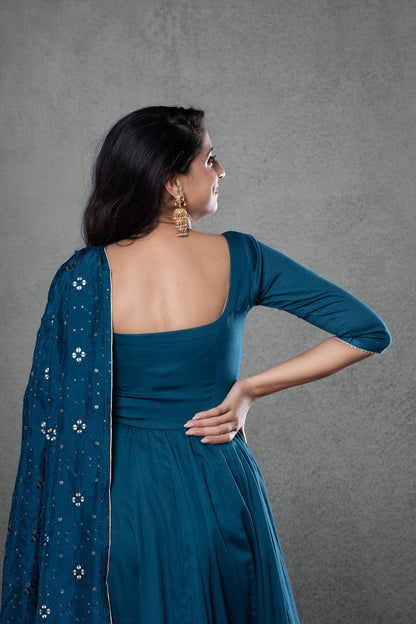 Dark Blue Anarkali (3-piece Set)