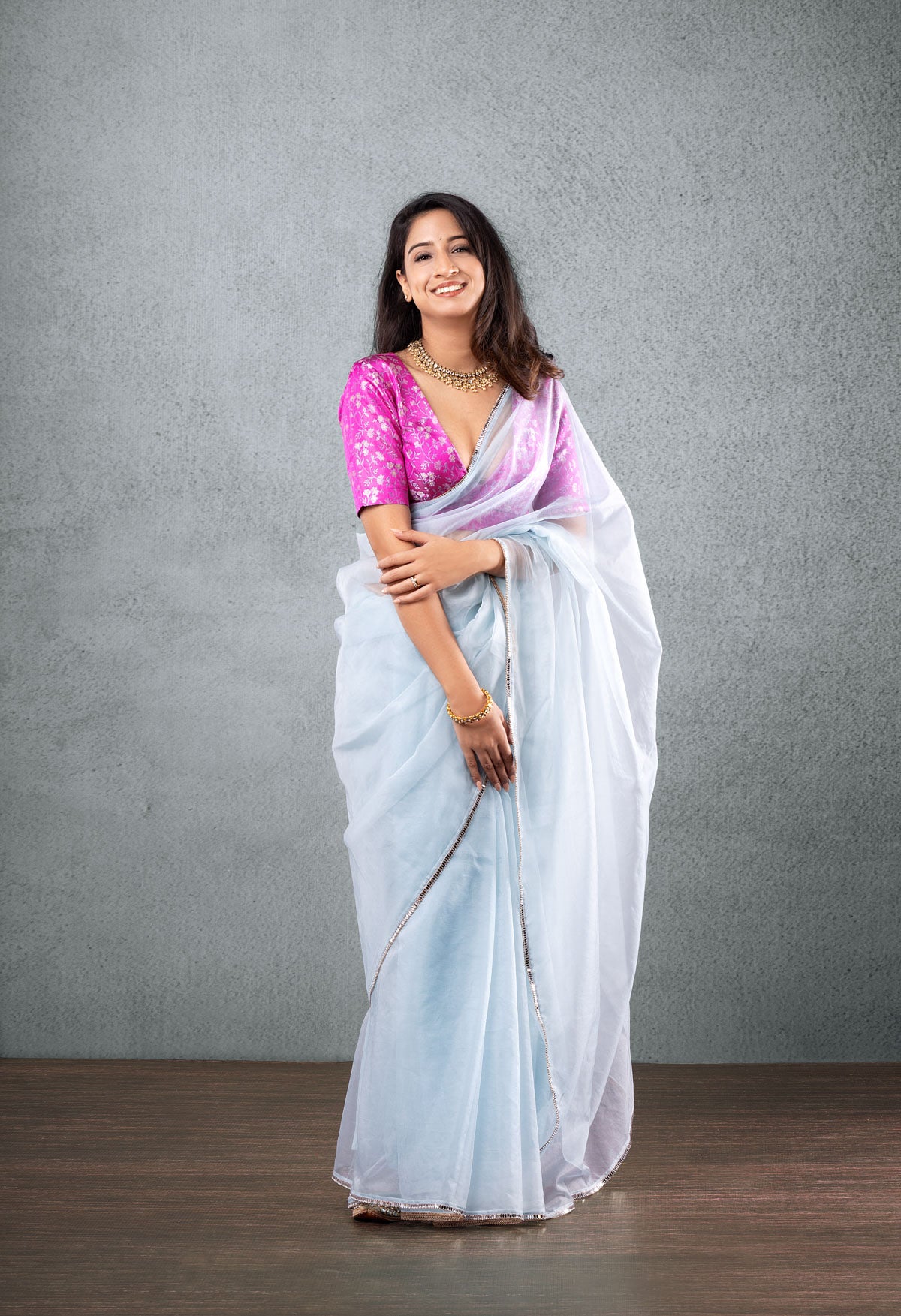 Buy Sky Blue Saree In Organza With 3D Floral Embroidery In Pearls And Cut  Dana KALKI Fashion India