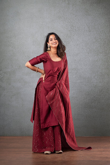 Palazzo Set - Maroon (3-piece Set)