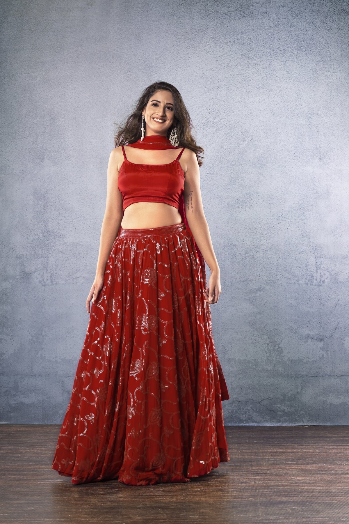 Merlot Lehenga | Red Sequined Modern Bridal Outfit | Panache by Sharmeen